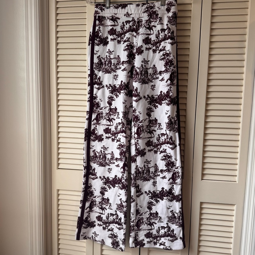 Carbon38 // maroon, white horse toile print wide leg sweatpants size XS fb1 - Picture 2 of 11